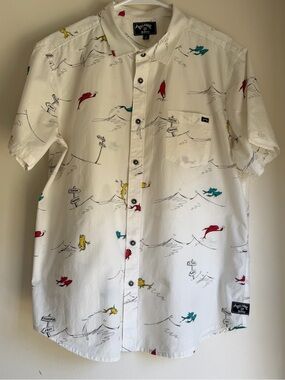 Dr. Seuss White Short-Sleeve Button-Up Shirt with Multicolor Fish Print